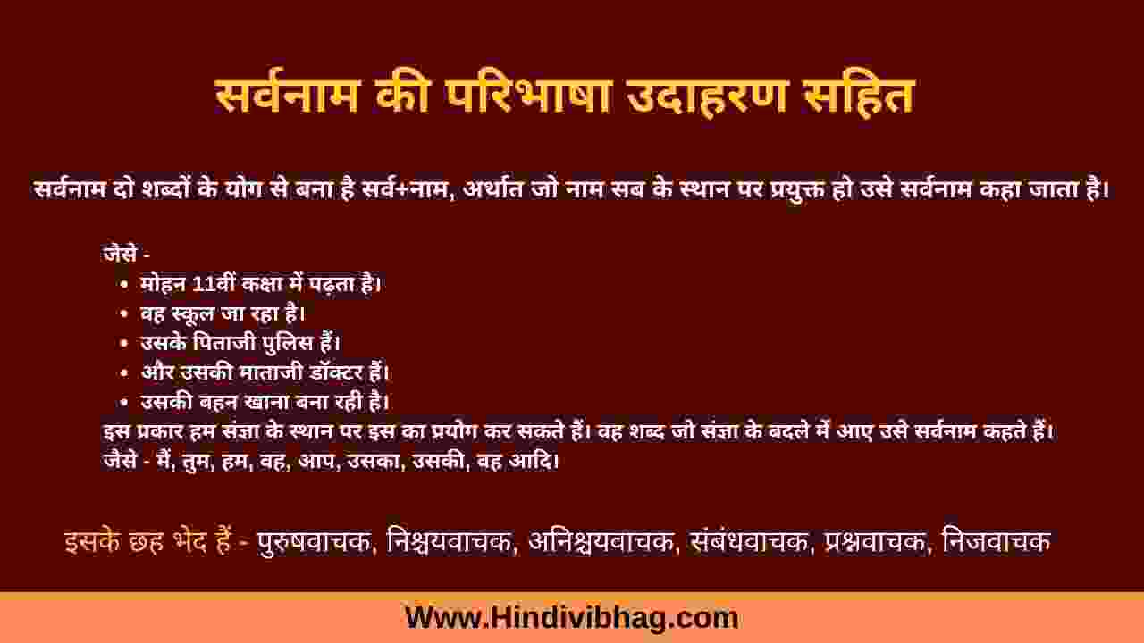 sarvanam ki paribhasha udaharan sahit, sarvnam hindi gramar